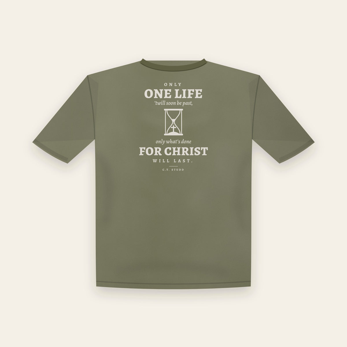 Only One Life tee in Moss, back view