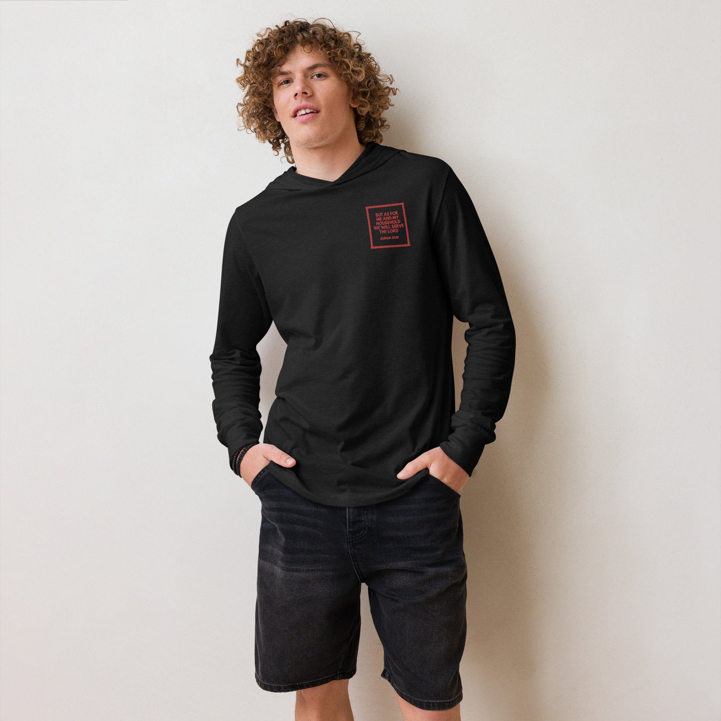 Serve the Lord - Embroidered hooded long-sleeve tee