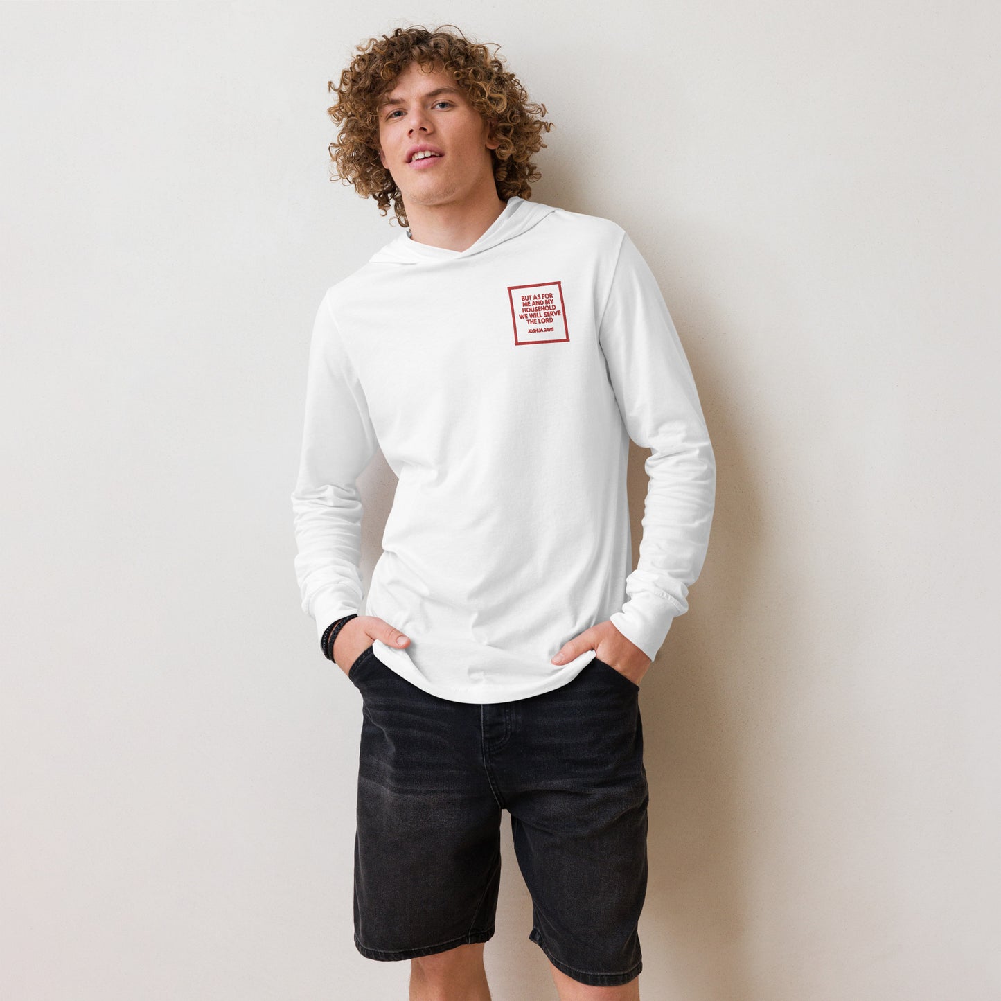 Serve the Lord - Embroidered hooded long-sleeve tee